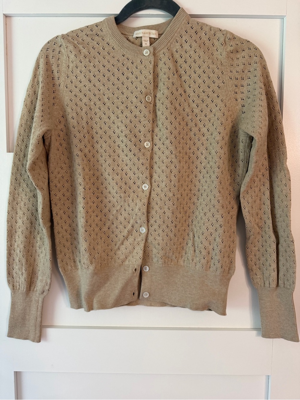 ANN MASHBURN Light Olive Pointelle Button-Front Cardigan